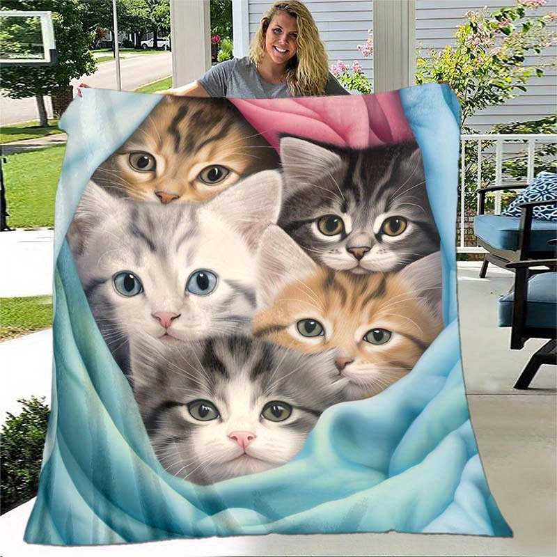 Pet Beds - VIKAMA Cute Kittens Fleece Blanket Cat