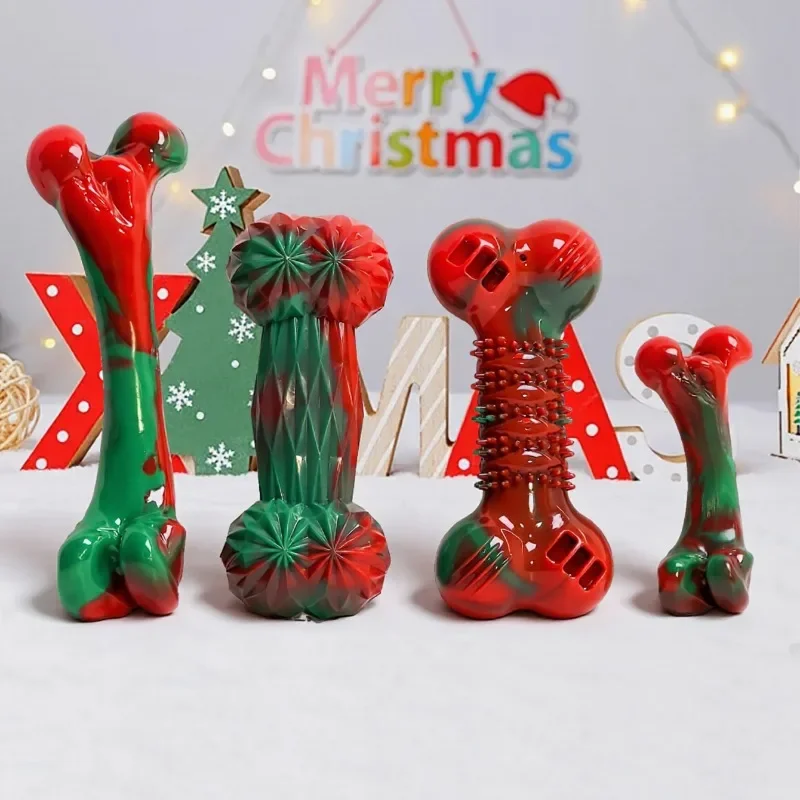 Christmas Color TPR Bone Dog C - Teeth Cleaning Dog Chew Bone review and price