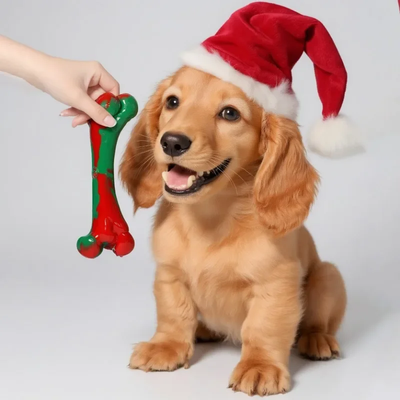 Christmas Color TPR Bone Dog C - Teeth Cleaning Dog Chew Bone review and price