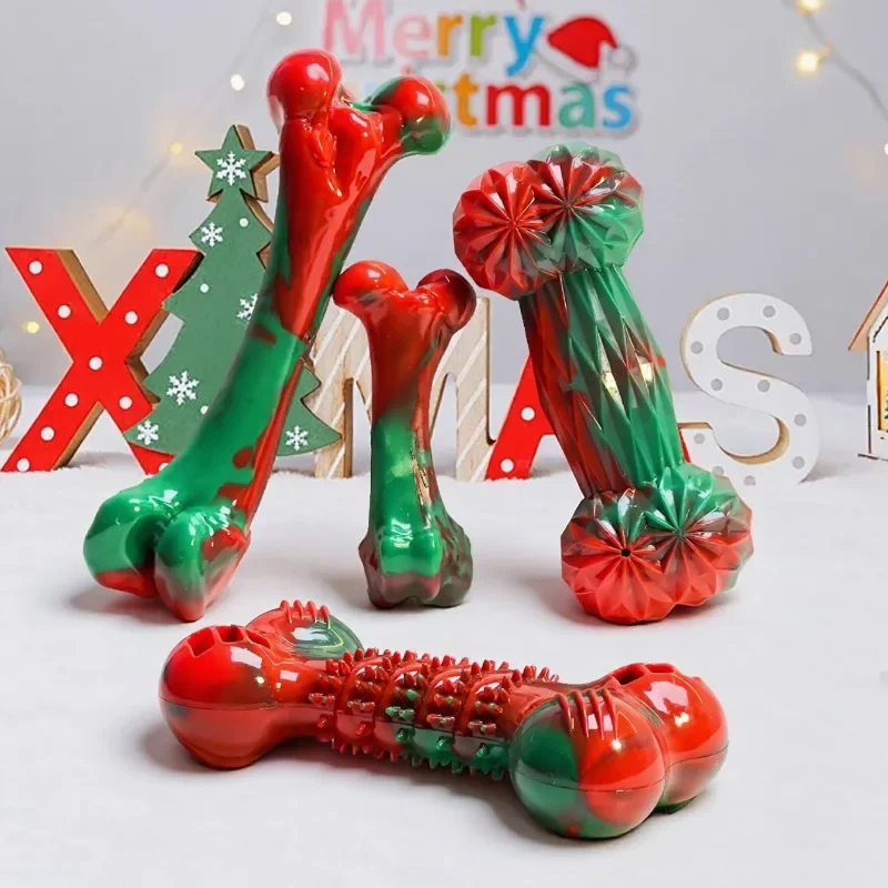Christmas Color TPR Bone Dog C - Teeth Cleaning Dog Chew Bone review and price