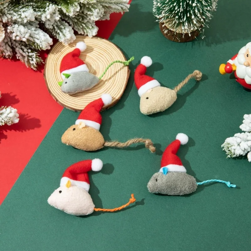 1-5PCS Christmas Hat Mouse Int - Catnip Interactive Plush Mouse review and price