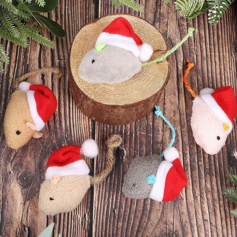 1-5PCS Christmas Hat Mouse Int - Catnip Interactive Plush Mouse review and price