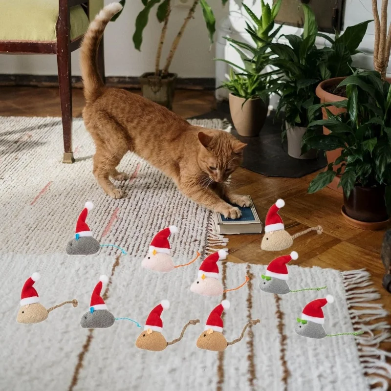 1-5PCS Christmas Hat Mouse Int - Catnip Interactive Plush Mouse review and price